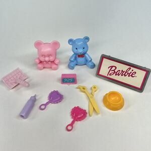 Original Vintage Barbie & Friend Misc Accessories Bear Alarm Clock Baby Rattle